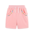 Mädchen Rosa Sportshorts aus Baumwolle mit bunter Blumenstickerei und weißem Kordelzug - 2Y / Rosa