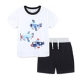 Toddler boys white cotton T-shirt with blue airplane print and black shorts set - 2Y / Cartoon Airplane Print (2269)