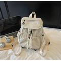Chic beige nylon drawstring backpack with flap closure for women and students - Off-white