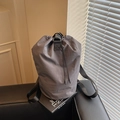 Minimalist grey drawstring bucket backpack in lightweight durable nylon fabric - Gray