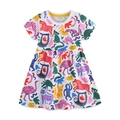 Vestido blanco de manga corta para niña con vibrantes estampados de cebras y flamencos - Estampado de Animales (1575) / 2Y(90cm)