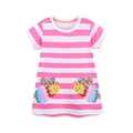 Abito a righe rosa e bianche per bambine con ricami colorati di api a cartone animato - 2Y(90cm) / Stile Ricamato A Fumetti Con Strisce Rosa E Bianche (1597)