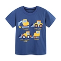 Boys short sleeve cotton t-shirt featuring navy blue fabric and yellow truck prints - Dark Blue Vehicle T-Shirt (5433)