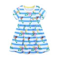 Abito bambina a maniche corte con righe blu bianco e stampe di sirene colorate - Stampa Sirena a Righe Blu e Bianche / 2Y(90cm)