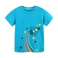 Boys summer cotton short sleeve t-shirt set featuring stylish cartoon rocket graphic - 6Y (120cm) / Bright Blue Cartoon Rocket Pattern (5455)
