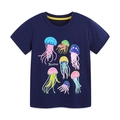 T-shirt fille bleu marine en coton avec imprimé méduses colorées pour l'été chaud - 2Y(90cm) / Bleu Marine (5456)