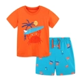 Conjunto de verano de algodón para niño con camiseta naranja de cangrejo y pantalón azul - Naranja/Azul Lago (2272) / 2Y(90cm)