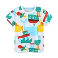 Kinder Kurzarm-Baumwoll-T-Shirt mit buntem Meereslebewesen- und U-Boot-Druck - 2Y(90cm) / Cartoon Ozean Druck (5426)
