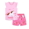 Set rosa da bambina con stampa a cavallo e maniche a volant per l'estate fresca - 2Y (90cm) / Fattoria dei Pony Rosa (2258)