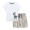 Sommer-Set für Jungen mit weißem Zebra-T-Shirt und beige gestreiften Shorts - 2Y(90cm) / Zebra-Druck Gestreiftes Set (2267)