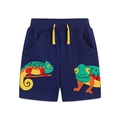 Short en maille bleu foncé pour garçon avec broderie caméléon et cordon de serrage jaune - Bleu Foncé (3137) / 2Y(90cm)