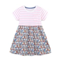 Robe fille à manches courtes avec rayures roses et imprimé floral patchwork - 2Y(90cm) / Rayé Rose Blanc Patchwork Floral (1595)