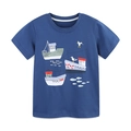 Camiseta azul oscuro de algodón para niños con estampado náutico de barcos y peces - 2Y / Azul marino