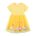Yellow striped girls dress with rabbit embroidery and a fluffy tulle princess skirt - 2Y / Yellow