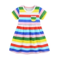 Girls short sleeve dress with vibrant rainbow stripes and cute front chest pocket - 2Y(90cm) / 1580