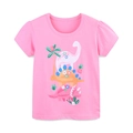 T-shirt rosa a maniche corte da bambina con simpatici dinosauri colorati e fiori - 2Y / Rosa