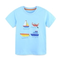 T-shirt bleu clair pour garçon avec col orange et imprimé de bateaux colorés - 2Y(90cm) / Bleu clair