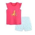 Ensemble d'été fille en coton tricoté avec haut girafe rose et short à feuilles - 2Y(90cm) / Rose Rouge (2274)