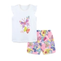 Ensemble fille avec haut blanc à volants papillon et short rose à fleurs assorti - 2Y(90cm) / Ensemble Imprimé Papillon (2276)