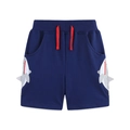 Dunkelblaue Jungen-Baumwollshorts mit rotem Kordelzug und 3D-Haifisch-Stickerei - Dunkelblau / 6J (120cm)
