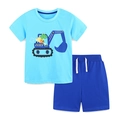 Ensemble d'été en coton pour enfant avec t-shirt excavatrice bleu et short marine - 2Y(90cm) / Combinaison de Bleu Ciel et Bleu Royal (2265)