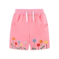Rosa Mädchen-Baumwollshorts mit elastischem Kordelzug und bunten Blumenstickereien - Rosa / 4Y(110cm)