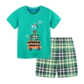 Completo estivo da bambino con t-shirt verde cartoon e pantaloncini a quadri - 2Y(90cm) / T-Shirt Verde Smeraldo + Pantaloncini Plaid (2283)