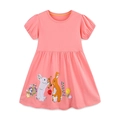 Robe rose en coton pour fille à manches courtes avec broderie de lapin et fleurs - 6 ans (120cm) / Motif Lapin Rose Corail (1607)