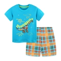 Ensemble t-shirt bleu motif dinosaure et short à carreaux coloré pour garçon - Style Plaid Dinosaure Bleu (2280) / 2Y(90cm)