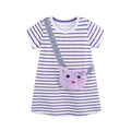 Robe d'été pour filles à rayures violettes avec décoration de chat en peluche - 6 ans (120cm) / Rayures mauves avec sac chat 3D (1603)