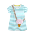 Robe d'été rayée vert menthe pour fille avec adorable sac peluche glace en relief - 6 ans (120cm) / Rayures vert menthe avec sac glace 3D (1604)