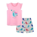 Ensemble fille rose sans manches avec broderie oiseau et short gris imprimé - 2Y(90cm) / Haut Rose Short Gris (2289)