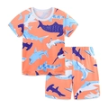 Zweiteiliges Sommer-Schlafanzugset für Jungen mit orangefarbenem Hai-Print-Muster - Orange Hai (7018) / 3Y