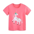 Rosa Mädchen T-Shirt Kurzarm mit weißem Cartoon Einhorn und Sternen Aufdruck - 2Y(90cm) / Rosa(5447)