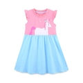 Ärmelloses Mädchenkleid in Rosa und Blau mit Einhorn-Stickerei und Rüschenärmeln - Pink Blau Gespleißter Einhorn-Stil (1610) / 2Y(90cm)