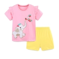 Ensemble d'été pour filles avec t-shirt brodé éléphant rose et short jaune - 2Y(90cm) / Haut Rose Et Short Jaune(2288)