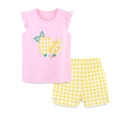 Conjunto de camiseta rosa con mangas de volante diseño limón y pantalones a cuadros - Top Rosa + Pantalón Gingham Amarillo (2275) / 2Y(90cm)