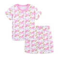 Girls' short sleeve loungewear set featuring pink unicorn prints on white cotton fabric - 3Y / White