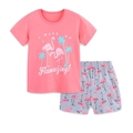 Ensemble d'été fille avec t-shirt flamant rose et short gris à imprimé et cordon - 2Y(90cm) / Ensemble Flamant Rose et Gris (2294)