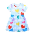 Sky blue short sleeve girl dress with colorful heart balloons and white clouds - 3Y(90cm) / Light Blue (1617)