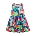 Girls sleeveless dress with tropical parrot and floral print on navy blue fabric - 3Y(90cm) / Tropical Parrot Print (1623)