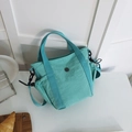 Minimalist mint green nylon crossbody tote bag with adjustable strap and drawstring pockets - Lake Blue