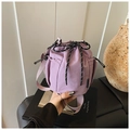 Light purple nylon bucket bag with drawstring closure and adjustable shoulder strap - Purple