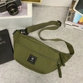 Olive green military nylon fanny pack with wide strap and rope zipper pulls - Green