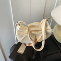 Creamy white ballet style pleated shoulder bag with delicate side bows and adjustable strap - White
