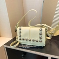 Chic cream yellow PU leather crossbody bag with silver studs and adjustable strap - Yellow