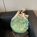 Sac fourre-tout tissé vert avec bord rose et doublure interne pour look de vacances - Vert