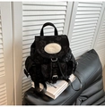 Sac à dos noir à texture florale et cordon de serrage au style collège chic - Noir