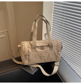 Bolso de viaje cilíndrico en nailon caqui con múltiples bolsillos y correa ajustable - Caqui
