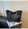 Minimalist black tote bag in matte synthetic leather with gold lettering and slim straps - Black